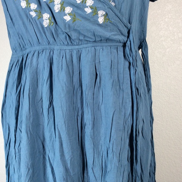 Love + Harmony Faux Wrap Maxi Womens Dress Embroidered Flutter Sleeve V-Neck - Picture 5 of 15